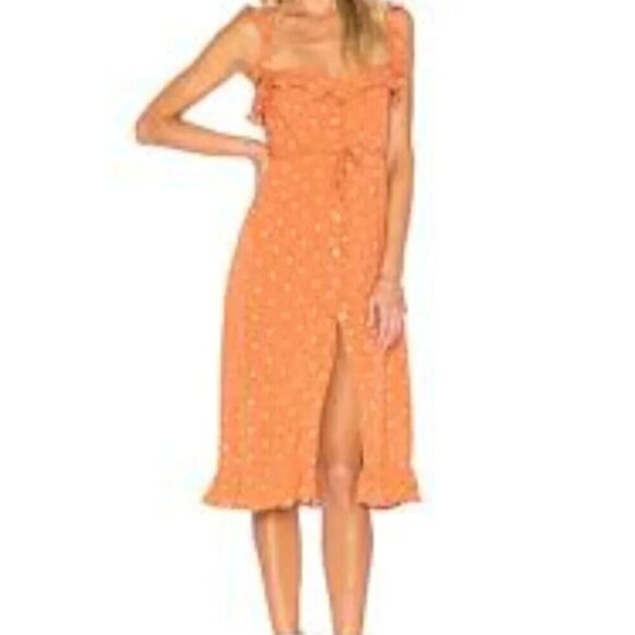 For Love and Lemons Natalia Midi Polka Dot Orange Saffron Dress XS - Picture 2 of 14